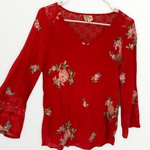 ❤️VALENTINES DAY COLLECTION: Fig and Flower Red Embroidered Boho Blouse Size M